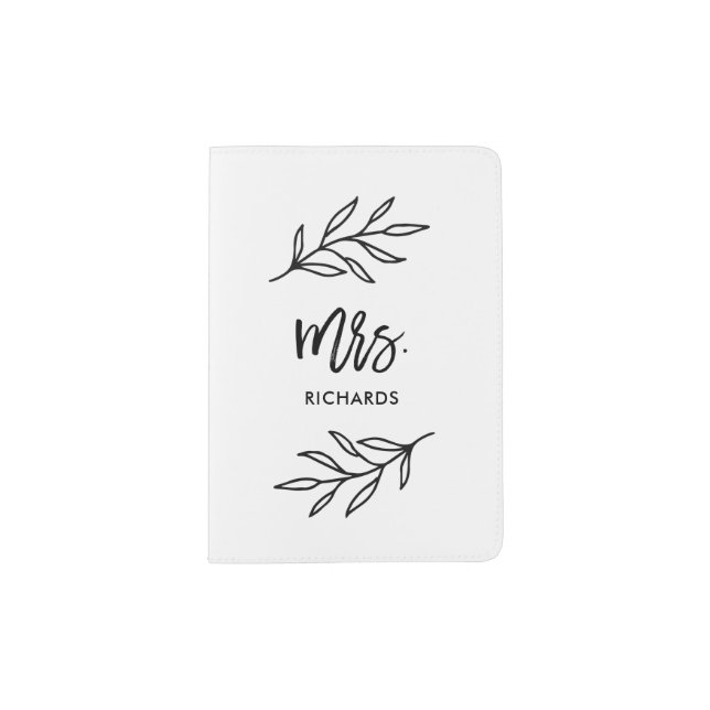 Minimal Black and White Botanical Leaves | Mrs. Passport Holder (Front)