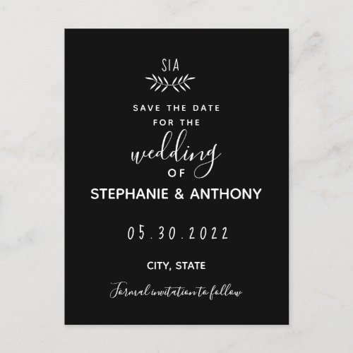 Minimal Black and White Branch Calligraphy Wedding Announcement Postcard