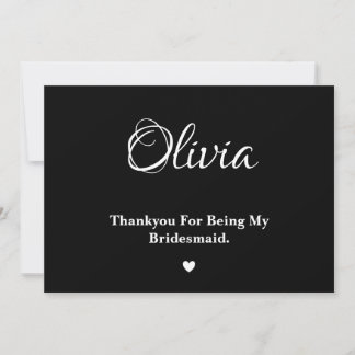 Minimal Black and White Bridesmaid Thank You Card