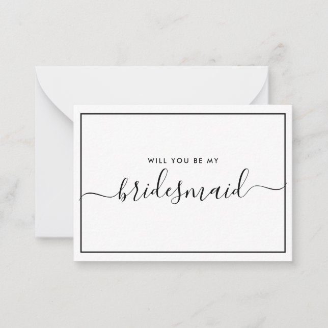 Minimal Black and White Budget Bridesmaid Proposal Note Card (Front)