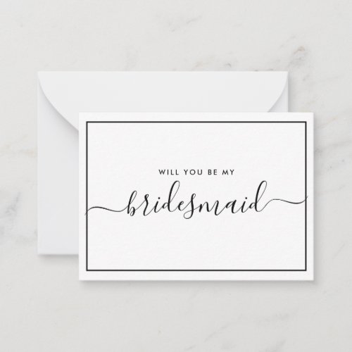 Minimal Black and White Budget Bridesmaid Proposal Note Card