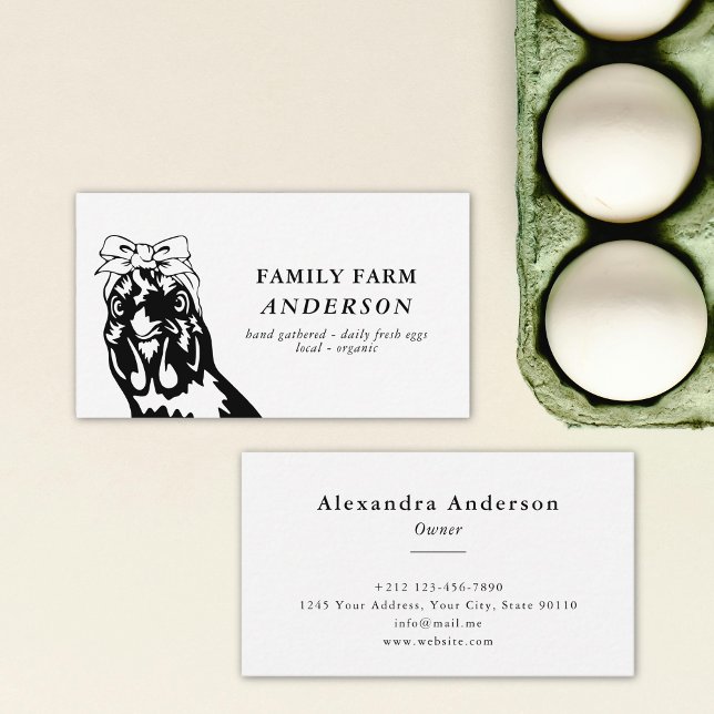Minimal Black and White Chicken Farm Fresh Eggs Business Card (Minimal Black and White Chicken Farm Fresh Eggs Business Card)
