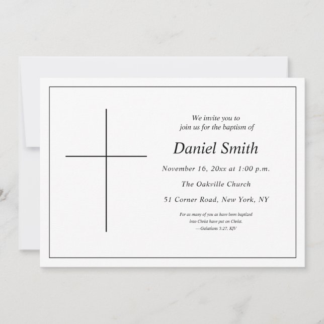 Minimal Black and White Christian Adult Baptism Invitation (Front)