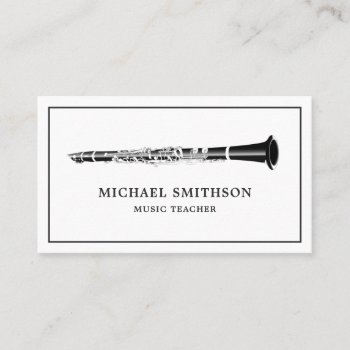 Minimal Black And White Clarinet Music Teacher Business Card by ShabzDesigns at Zazzle