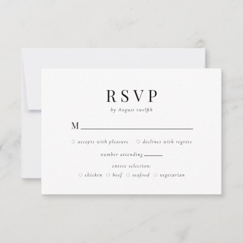Minimal Black and White Classic Monogram Wedding RSVP Card