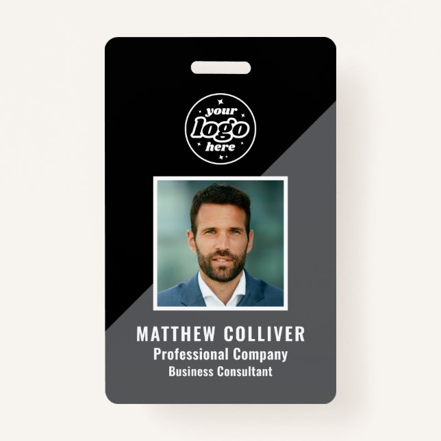 Minimal Black and White Corporate Photo ID Badge (Front)