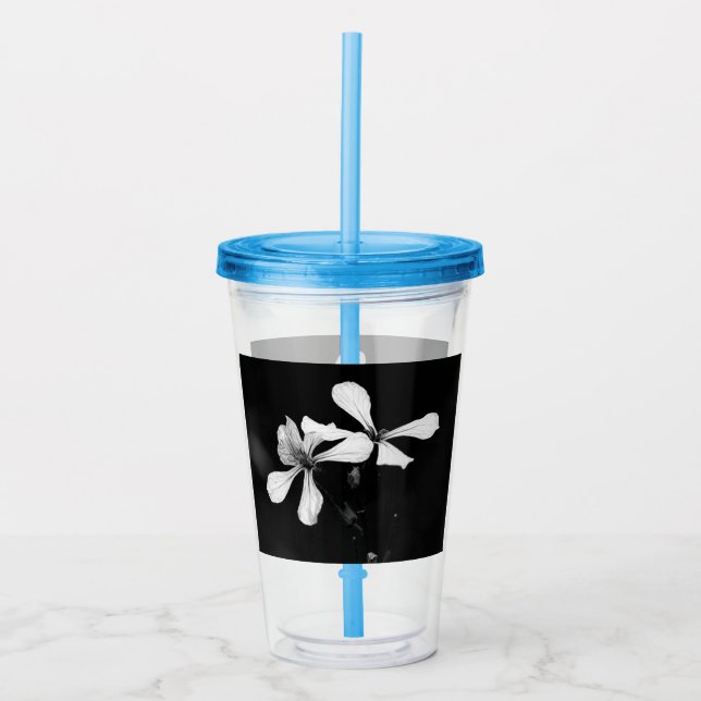 minimal black and white floral acrylic tumbler (Front)