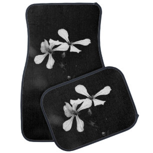 minimal black and white floral car floor mat