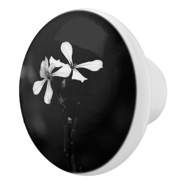 minimal black and white floral ceramic knob (Right)