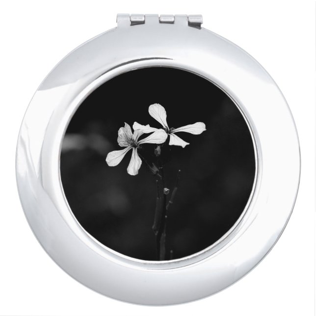minimal black and white floral compact mirror (Front)