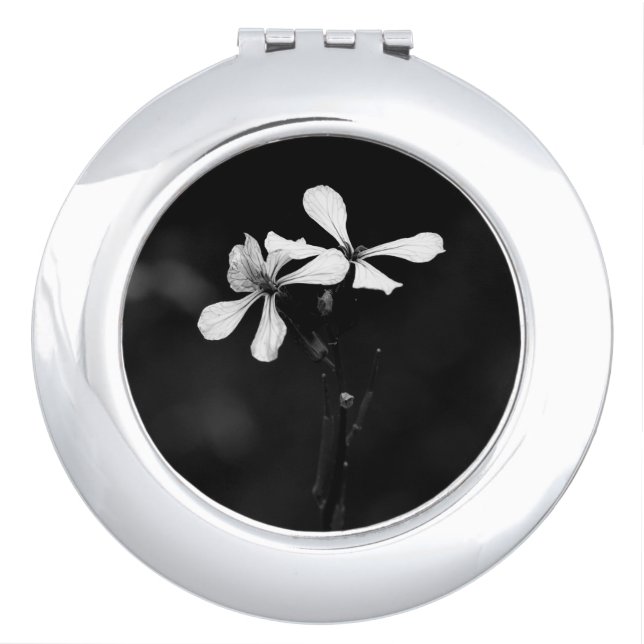 minimal black and white floral compact mirror (Front)