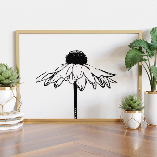 Minimal Black and White Floral Drawing Poster