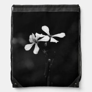 minimal black and white floral drawstring bag