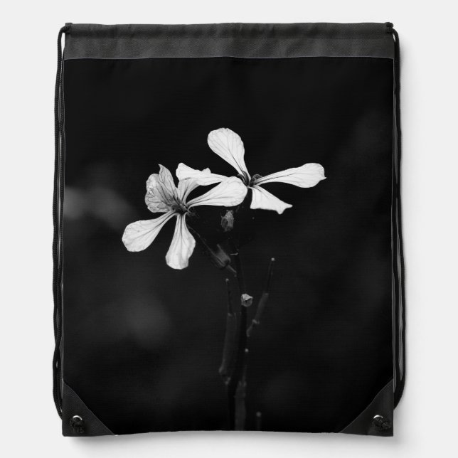 minimal black and white floral drawstring bag (Front)