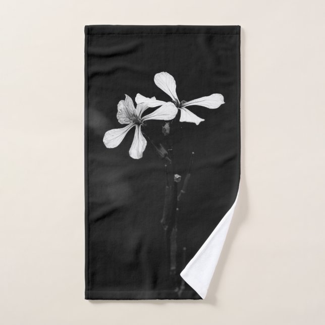minimal black and white floral hand towel  (Hand Towel)
