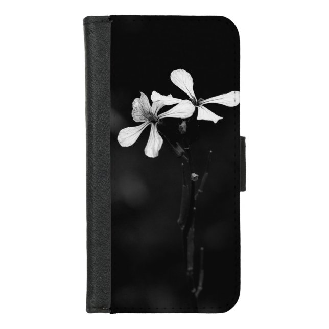 minimal black and white floral iPhone wallet case (Front)
