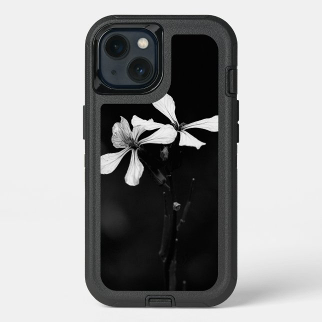 minimal black and white floral otterbox iPhone case (Back)