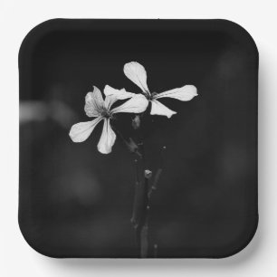 minimal black and white floral paper plates