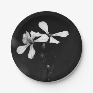 minimal black and white floral paper plates