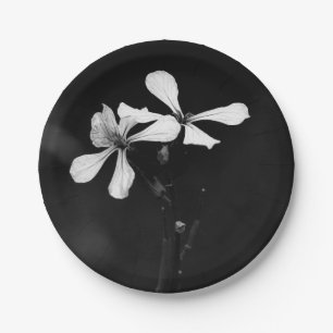 minimal black and white floral paper plates