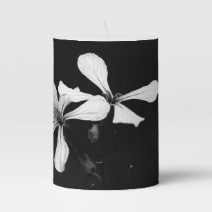 minimal black and white floral pillar candle