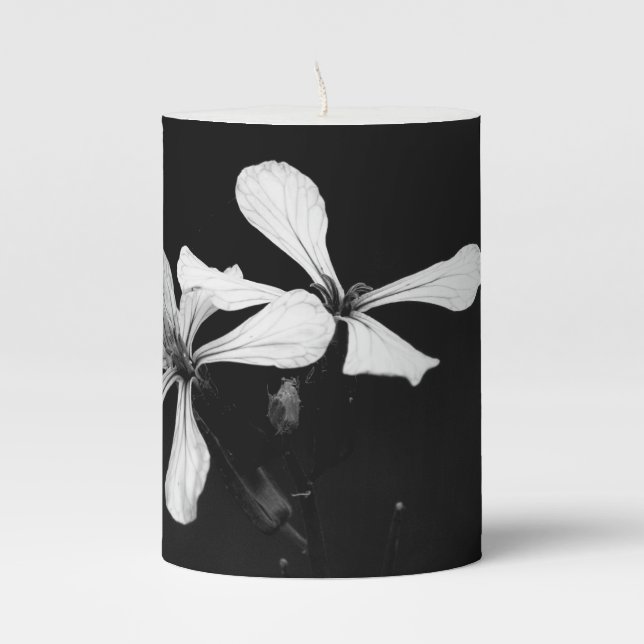 minimal black and white floral pillar candle (Front)
