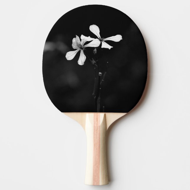 minimal black and white floral ping pong paddle (Front)