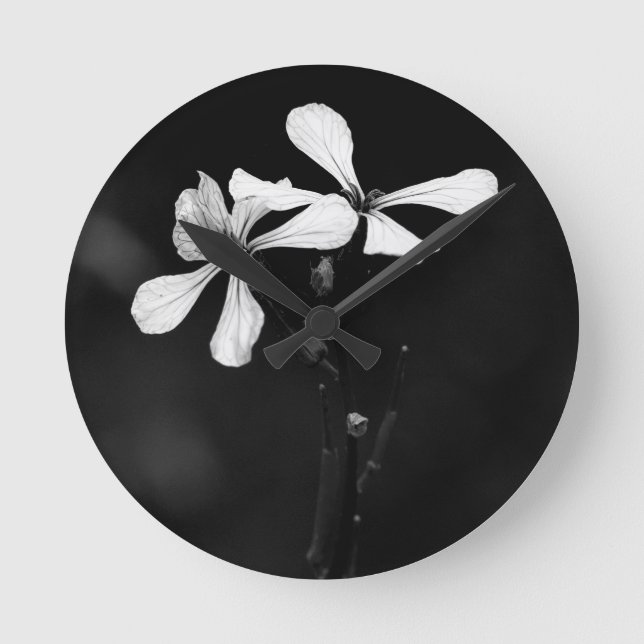 minimal black and white floral round clock (Front)