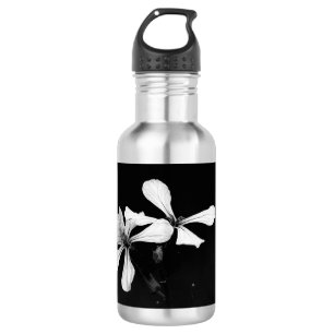 minimal black and white floral stainless steel water bottle