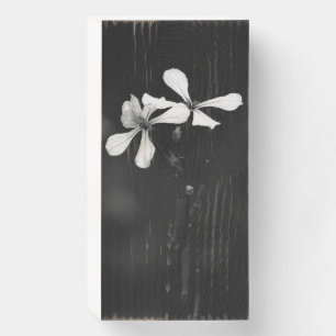 minimal black and white floral wooden box sign