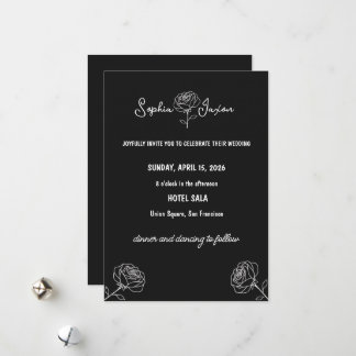 Minimal Black and White Flower Elegant Modern Holiday Card