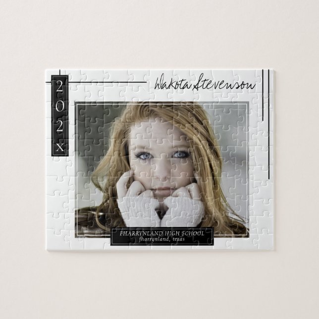 Minimal Black and White Graduation Keepsake Photo Jigsaw Puzzle (Horizontal)