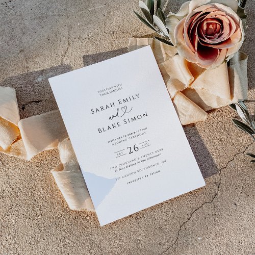 Minimal Black and White Heart Wedding Invitation