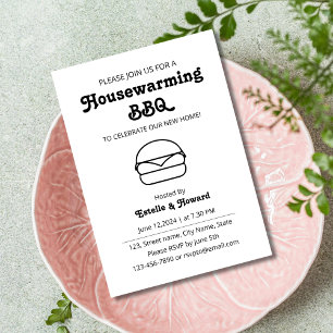 Minimal Black and white housewarming bbq Invitation