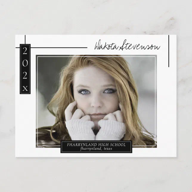Minimal Black and White Lines Photo Grad Thank You Postcard Zazzle