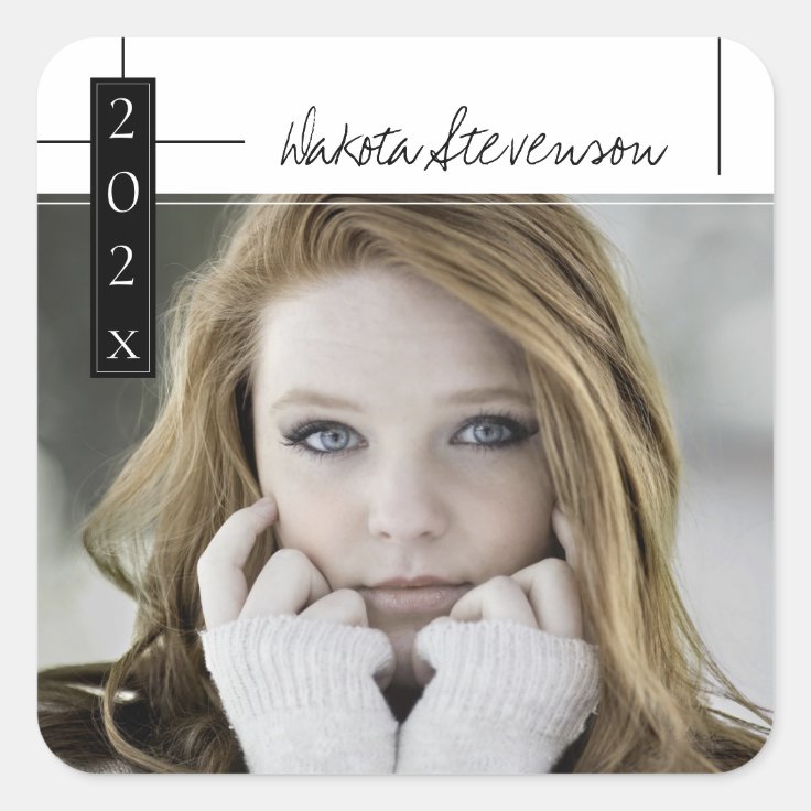 Minimal Black and White Lines Photo Grad Thank You Square Sticker Zazzle