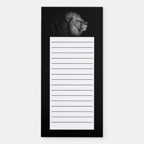 Minimal Black and White Lion Photograph Lined  Magnetic Notepad