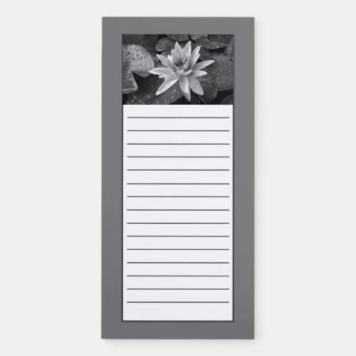 Minimal Black and White Lotus Flower Lined Magnetic Notepad