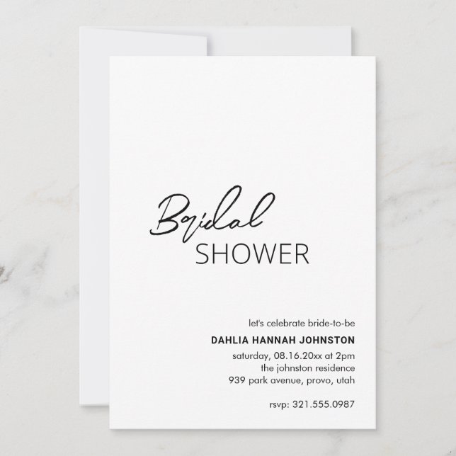 Minimal Black and White Modern Bridal Shower Invitation (Front)
