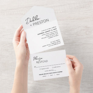 Minimal Black and White Modern Wedding All In One Invitation