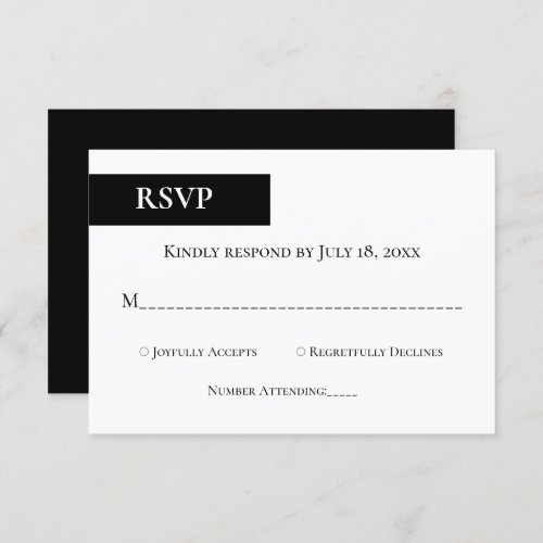 Minimal Black And White Monogram Elegant Wedding RSVP Card