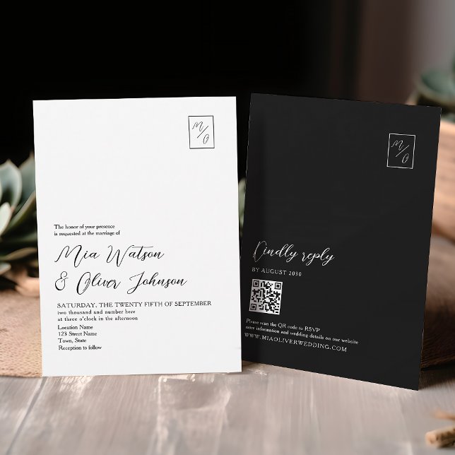 Minimal Black and White Monogram Wedding QR Code Invitation (Creator Uploaded)