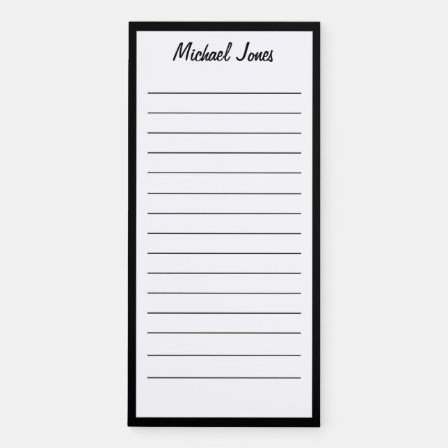Minimal Black and White Personalize Name Fridge  Magnetic Notepad (Front)