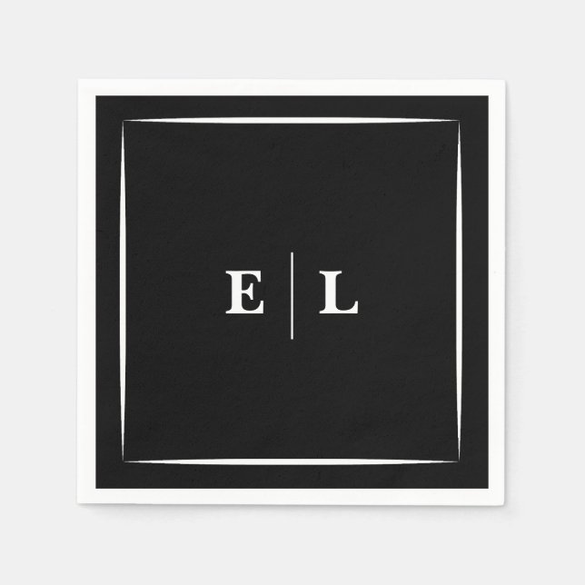Minimal Black and White Personalized Wedding Guest Napkins (Front)