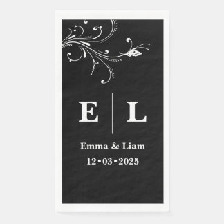 Minimal Black and White Personalized Wedding  Paper Guest Towels