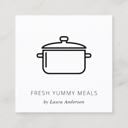 MINIMAL BLACK AND WHITE POT MEAL CHEF CATERING SQUARE BUSINESS CARD