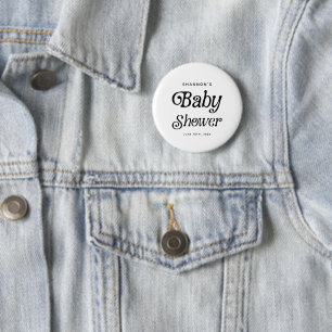 Minimal Black and White Retro Baby Shower Button