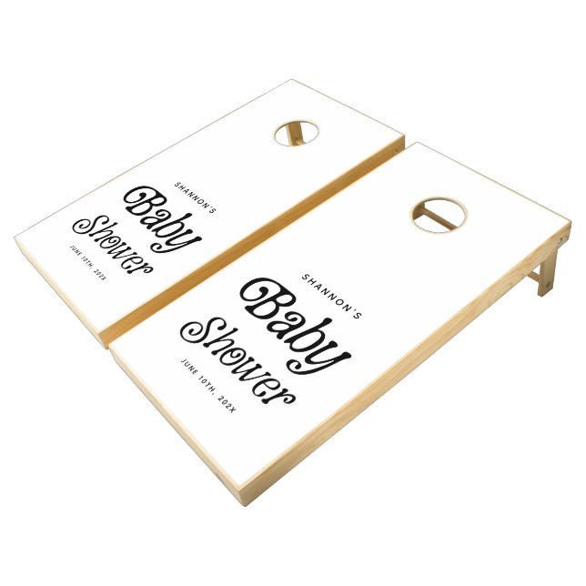 Minimal Black and White Retro Baby Shower Cornhole Set (Angled)