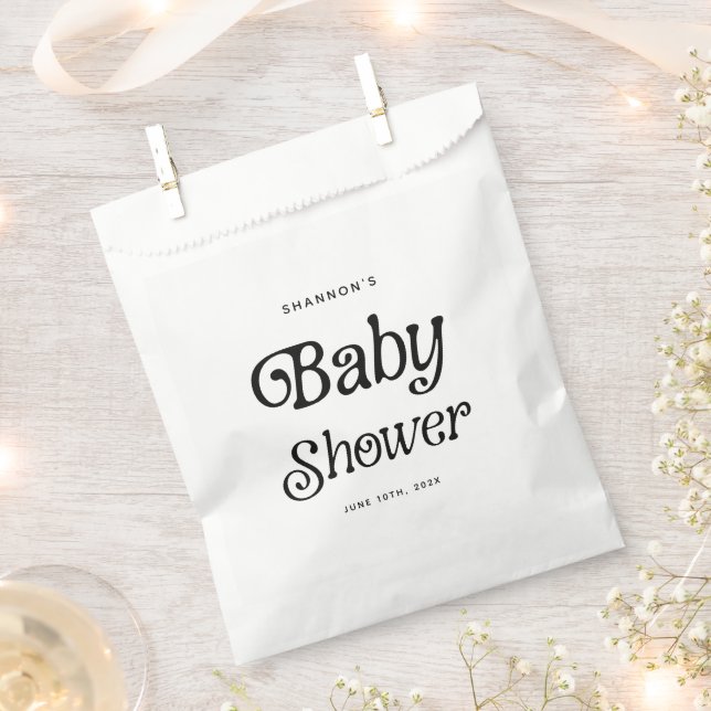 Minimal Black and White Retro Baby Shower Favor Bag (Clipped)