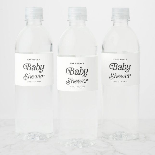 Minimal Black and White Retro Baby Shower Water Bottle Label (Bottles)